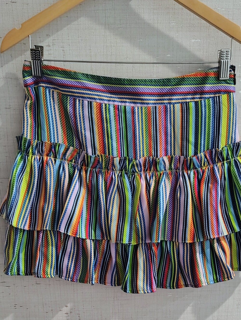 NWT $325 Multicolor Silky Striped Sassy Ruffle Mini Skirt by Milly Sz 4
